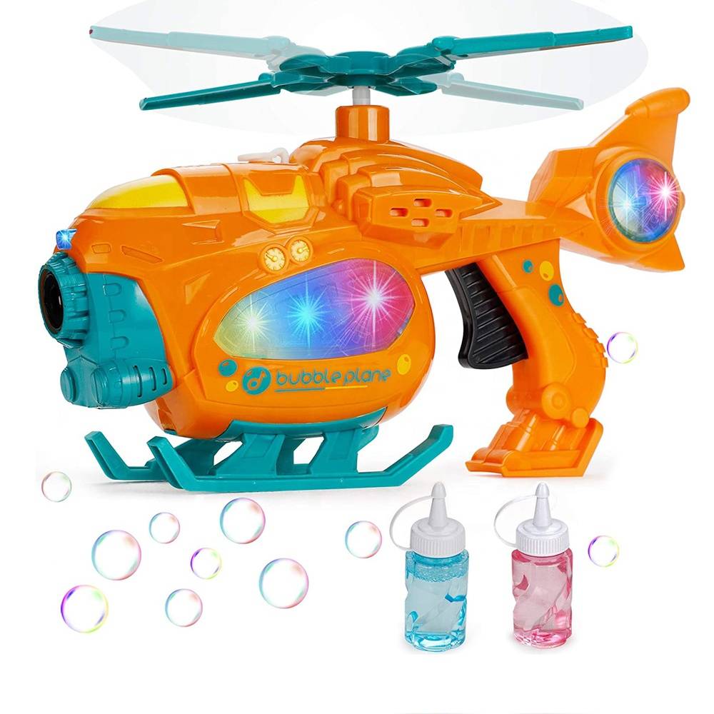 Electric Hand Held Helicopter Shape Soap Bubble Machine Bubble Gun Toy For Kids Summer Outdoor With Music And Lights