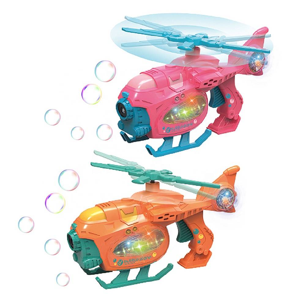 Electric Hand Held Helicopter Shape Soap Bubble Machine Bubble Gun Toy For Kids Summer Outdoor With Music And Lights