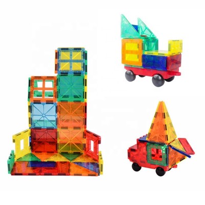 Amazon hotsale educational stem toy 60pcs colorful 3D magnetic building blocks set with strong magnetic tiles for kids