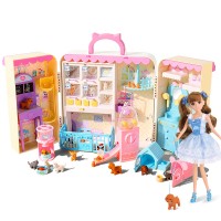 Pethouse doll set with cats, dogs, game machine and feeding machine doll set with accessories