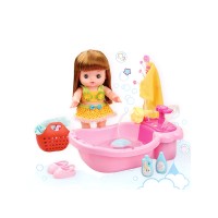 10" baby doll with bath tube and water spraying head for playing house fun