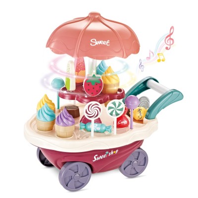 30pcs ice cream cart pretend food play set toys educational ice cream trolley truck with music and lighting for toddlers