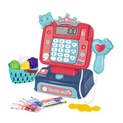 Mini cash register toy set with sounds calculator play money and plastic coins learn play house shopping cashier toy for child