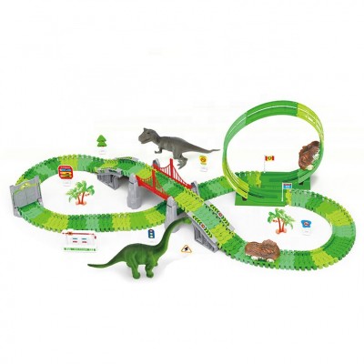 New design dinosaur world toys race track car set electric rail car toy for kids diy assembly toy slot car racing dinosaur track